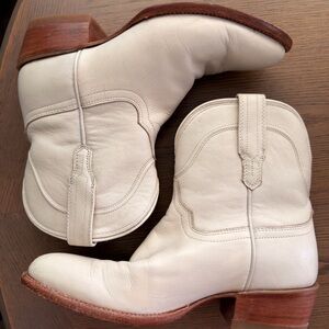 Tecovas Cream Leather Ankle Booties